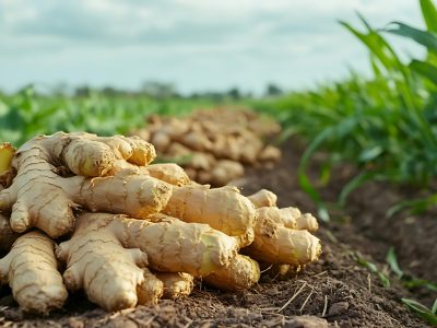 Ginger Roots in a Field, Freshly Harvested
