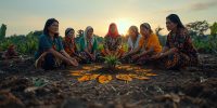A group of women in a rural community working together symbolizing collective empowerment