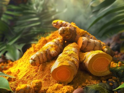 Vibrant Turmeric on a Natural Background for Wellness Concepts Generative AI